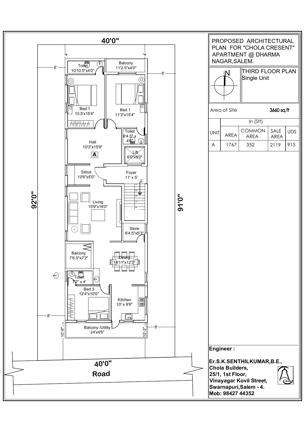 Chola Cresent, 3 BHK (Third floor) floor plan