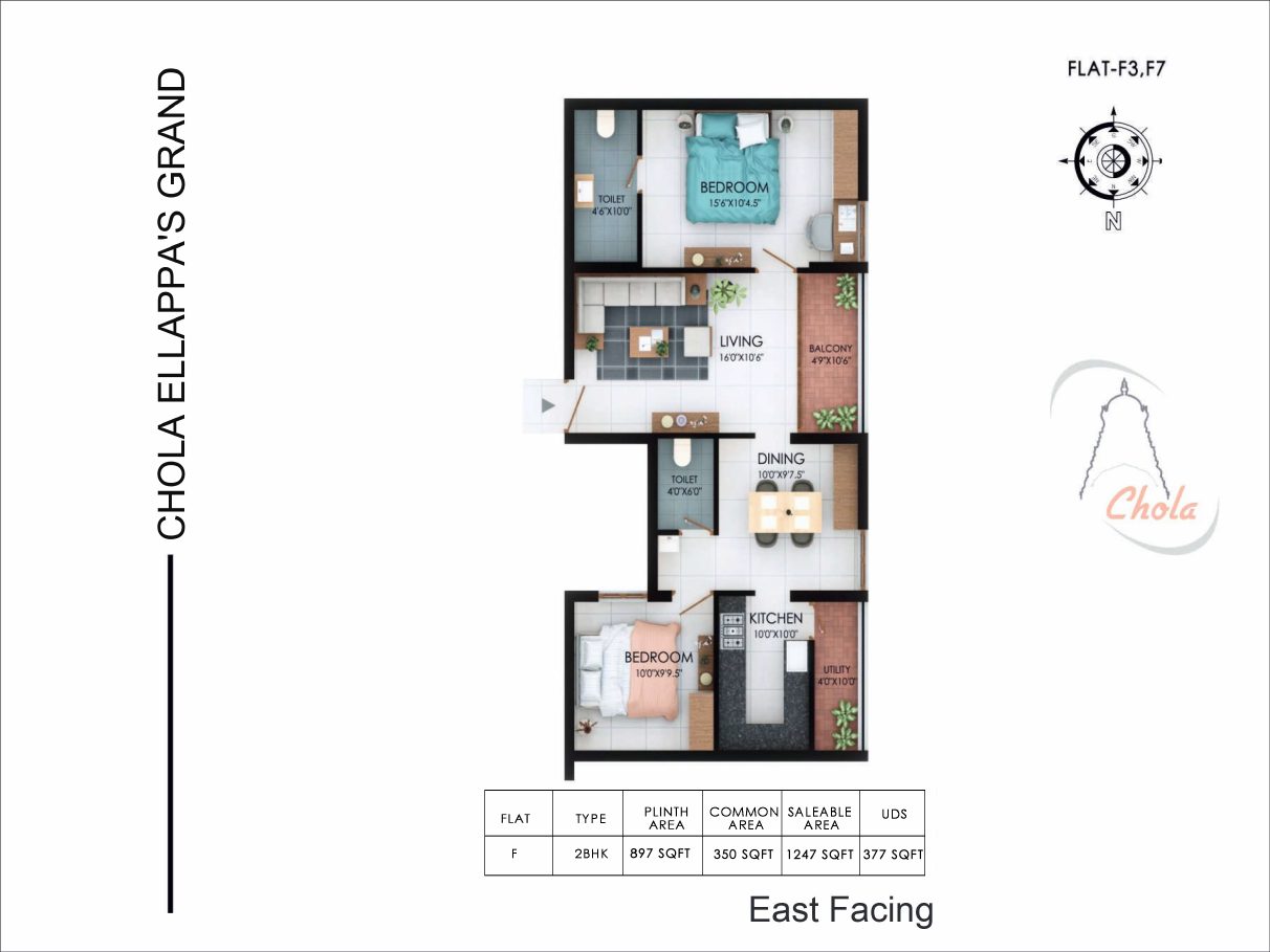 Chola Ellappa's Grand, Type F-3 floor plan