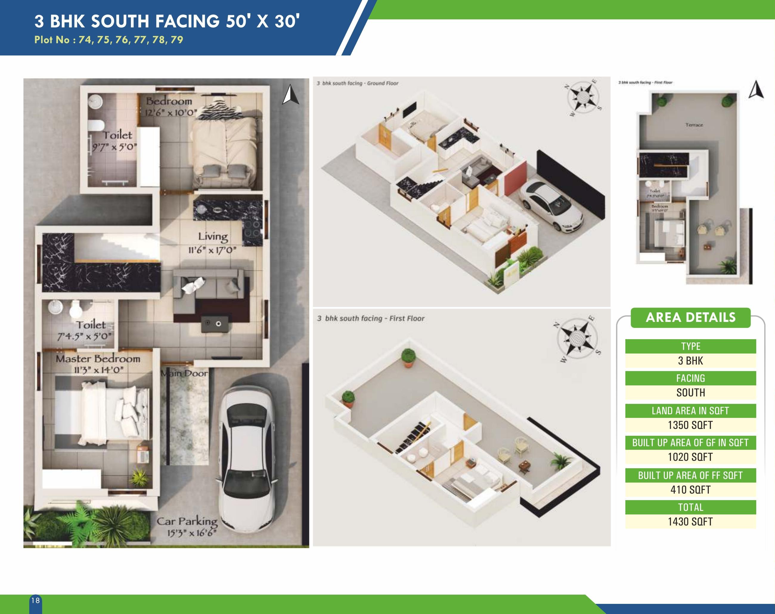 3 BHK Villa (South) floor plan
